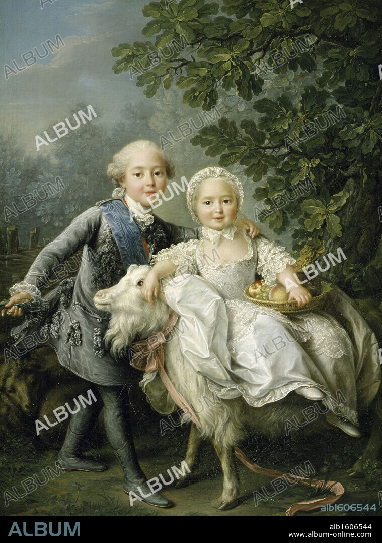 FRANÇOIS HUBERT DROUAIS. Portrait of Charles Phillipe of France and his Sister Marie Adelaide by Francois Hubert Drouais, (1727-1775), France, Paris, Musee du Louvre.