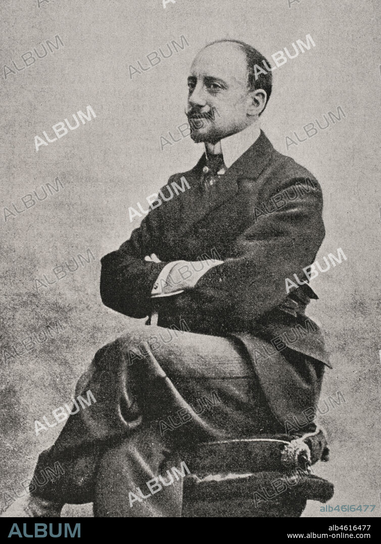 Gabriele D'Annunzio (1863-1938). Príncipe de Montenevoso y duque de Gallese. Poeta y político italiano. Retrato. Fotograbado. La Ilustración Española y Americana, 1898.