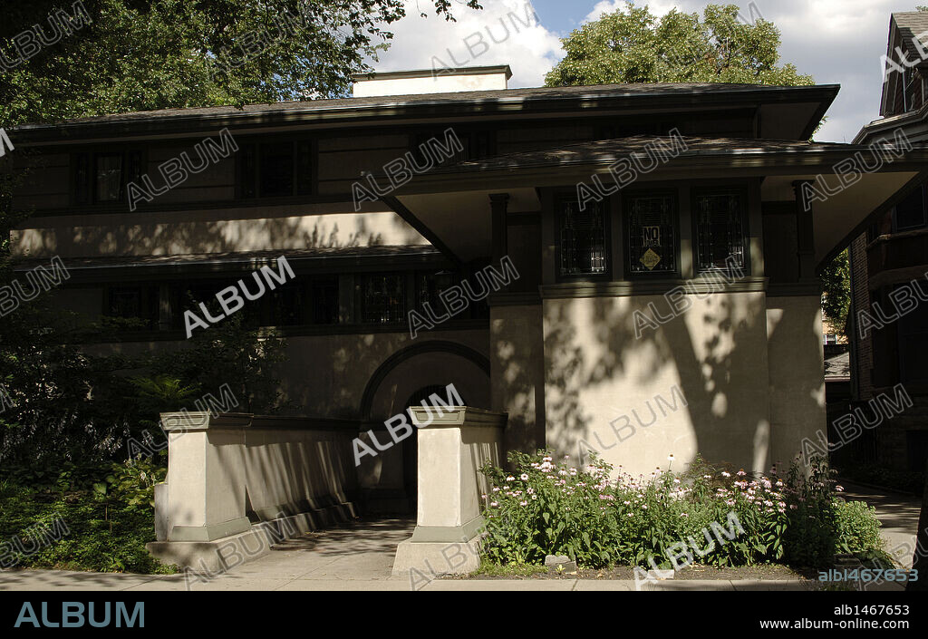 Frank Lloyd Wright (1867-1959). Arquitecto estadounidense. Casa Frank W. Thomas, 1901. Detalle arquitectónico del exterior. Oak Park. Cercanías de Chicago. Estado de Illinois. Estados Unidos.