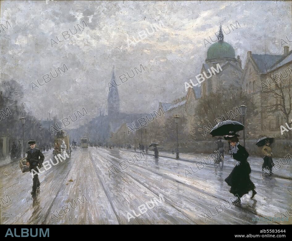 PAUL FISCHER. Fischer, Paul. 1860-1934. "Straßenszene", 1902. Öl auf Leinwand, 57 × 72 cm. Kunsthandel London, Sotheby's, 28. März 1990, Lot 253.