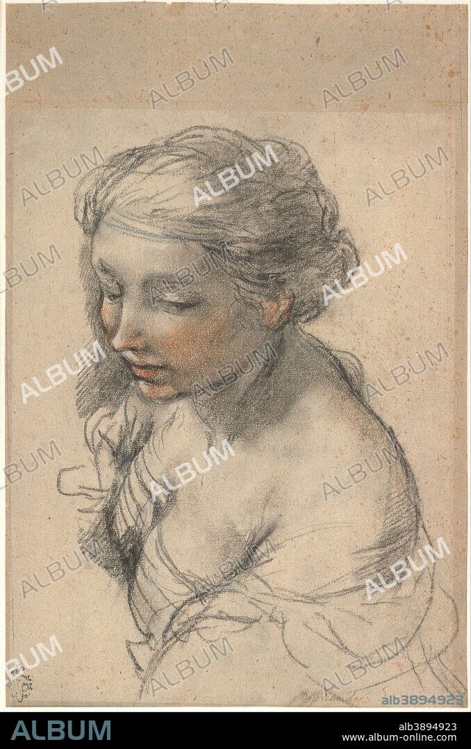 PIETRO DA CORTONA. Bust of a Young Woman Turned to the Left, 1637. Date/Period: 1637. Drawing. Chalk, black chalk and sanguine on brown paper.