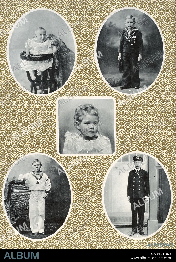 Prince Albert Windsor from age one to fifteen, c1896-1910. Photographs of King George VI (1895-1952) at various stages of his childhood. A plate from the Illustrated London News: Coronation Record Number, (London, 1937).