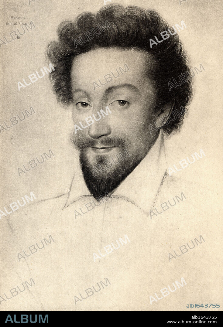 Henry IV, aka Henry of Navarre or Bourbon, 1553-1610, King of Navarre (as Henry III) 1572-89, first Bourbon king of France, 1589-1610. From an engraving after a drawing attributed to Pierre Du Monstier.