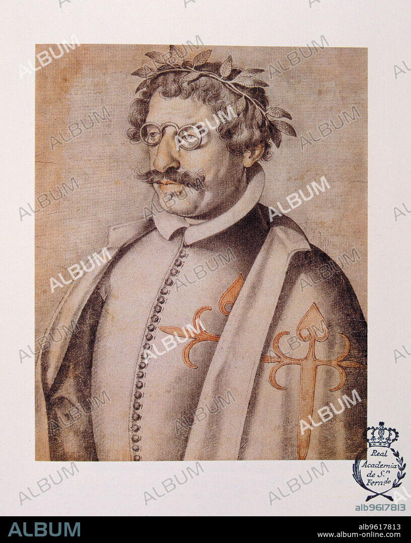 Francisco de Quevedo y Villegas (1580-1645), Spanish writer, portrait in the 'Book of description of real and memorable portraits of illustrious men' Sevilla 1599.