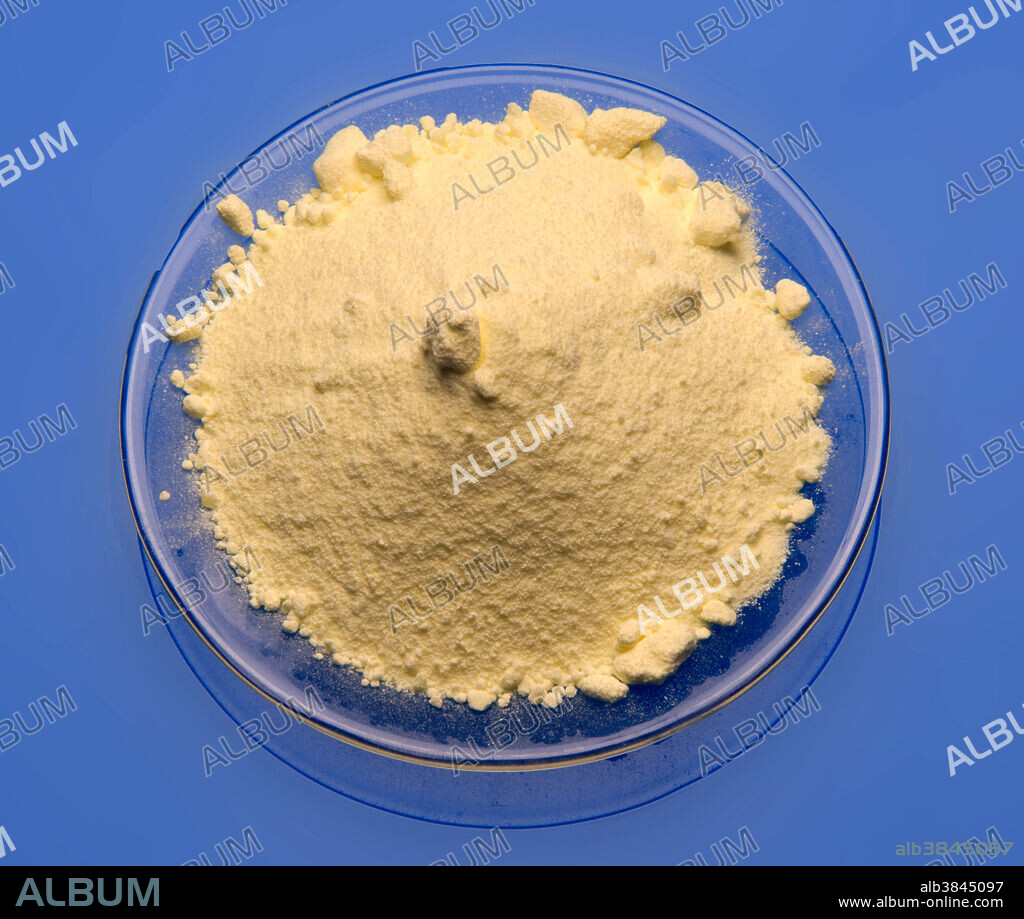 Sulfur is a solid yellow powder at room temperature. It is used in the manufacture of sulfuric acid, black gunpowder, the vulcanization of rubber and as a fungicide.