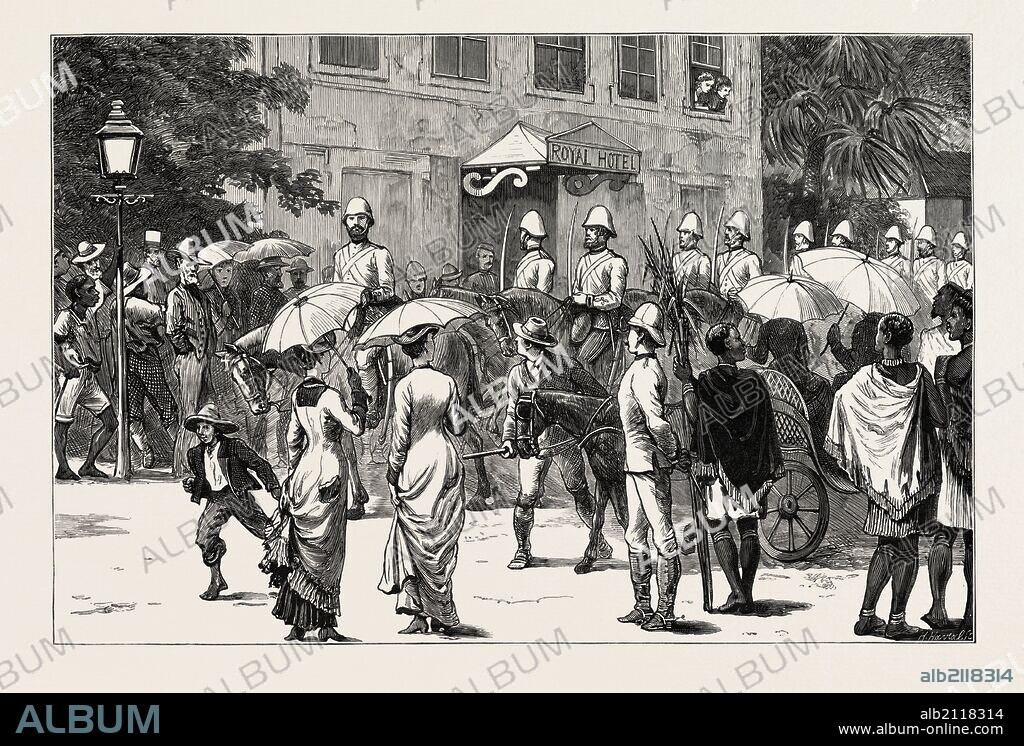THE ZULU WAR THE KING'S DRAGOON GUARDS ENTERING PIETERMARITZBURG, the capital and second largest city in the province of KwaZulu-Natal, South Africa, ENGRAVING 1879.