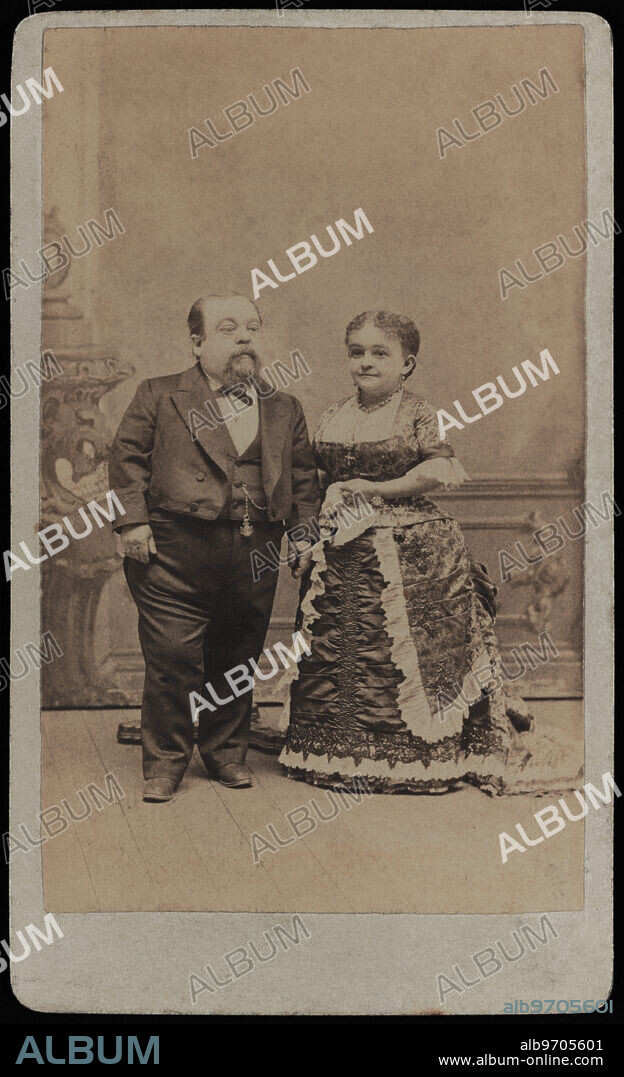 Charles Sherwood Stratton "General Tom Thumb" (1838-1883) and Mercy Lavinia Warren Bump (1841-1919), P.T. Barnum Performers, Full-Length Portrait, early 1880's.