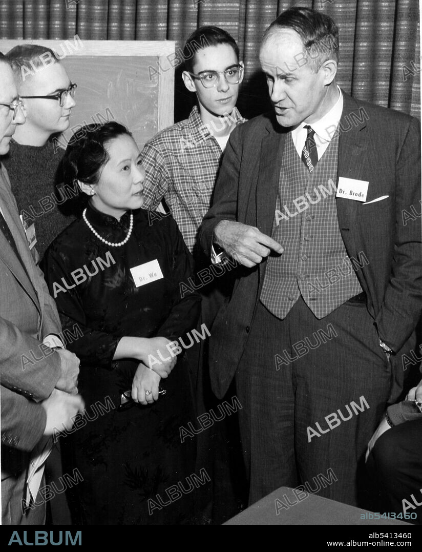 Chien-shiung Wu at Columbia University with Wallace Reed Brode. Chien-Shiung Wu (May 31, 1912 - February 16, 1997) was a Chinese-American physicist. Wu worked on the Manhattan Project helping to develop the process for separating uranium metal into the U-235 and U-238 isotopes by gaseous diffusion. In 1956, Wu and Tsung-Dao Lee experimentally confirmed a theory that parity is violated during weak radioactive decay, overturning many basic assumptions of particle physics. Her honorary nicknames include; First Lady of Physics, Chinese Marie Curie, and Madame Wu. She was the first living scientist to have an asteroid named after her. No photographer credited, March 15, 1958.