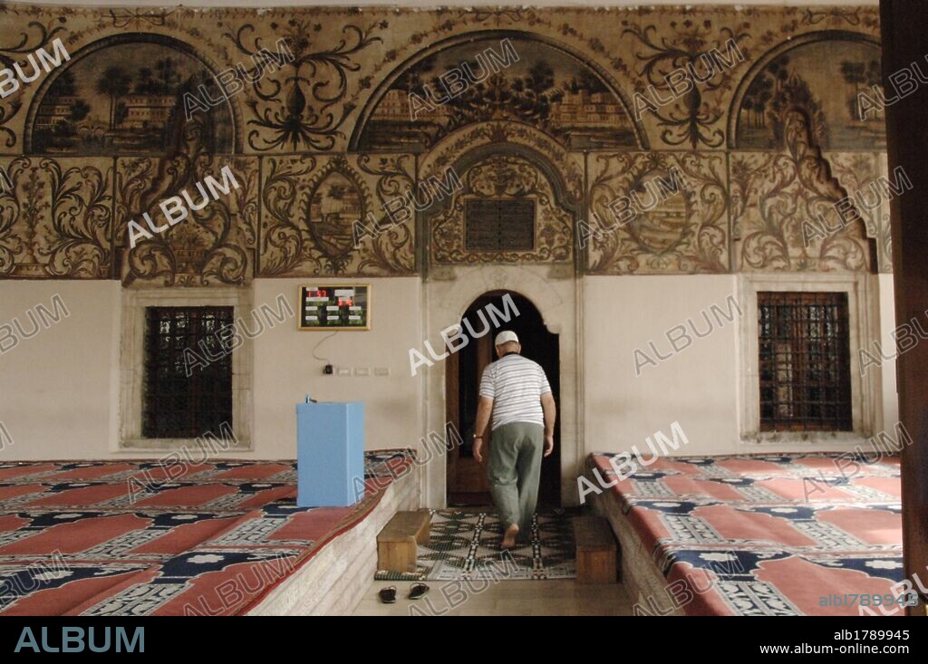 Albania. Tirana. The Et'hem Bey Mosque. Construction was started in 1789 by Molla Bey and it was finished in 1823 by his son Haxhi Ethem Bey, great-grandson of Sulejman Pasha. Inside.
