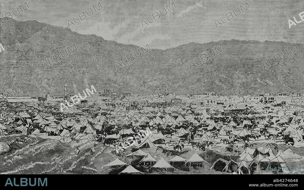 Las peregrinaciones mahometanas. Campamento de peregrinos musulmanes en Mina, cerca de La Meca. Grabado. La Ilustración Española y Americana, 30 de marzo de 1882.