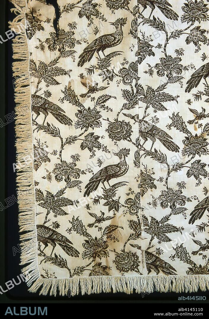 BROMLEY PRINT WORKS. Panel (Furnishing Fabric). Probably Manufactured by Bromley Hall Print Works (English, 1694-1823); England, Middlesex. Date: 1760-1770. Dimensions: 184.2 × 76.2 cm (72 1/2 × 30 in.)
Warp repeat: 91.5 cm (36 in.). Cotton, plain weave; copperplate printed. Origin: England.