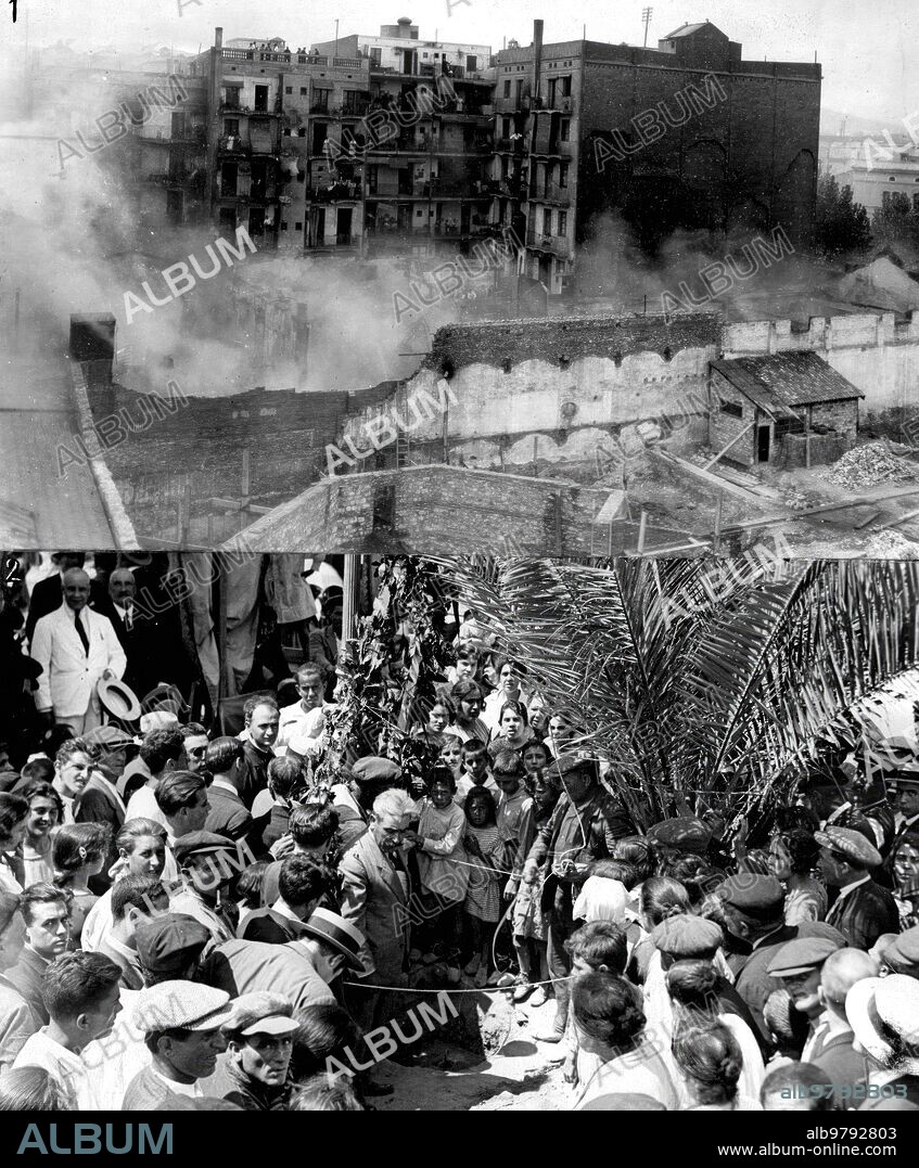 15 agosto 1922. Actualidad Catalana. 1.- incendio de un almacén de maquinaria y otro de Algodón, en Barcelona. 2.-  colocación de la primera piedra del monumento al maestro Camprodon, autor De "Marina".