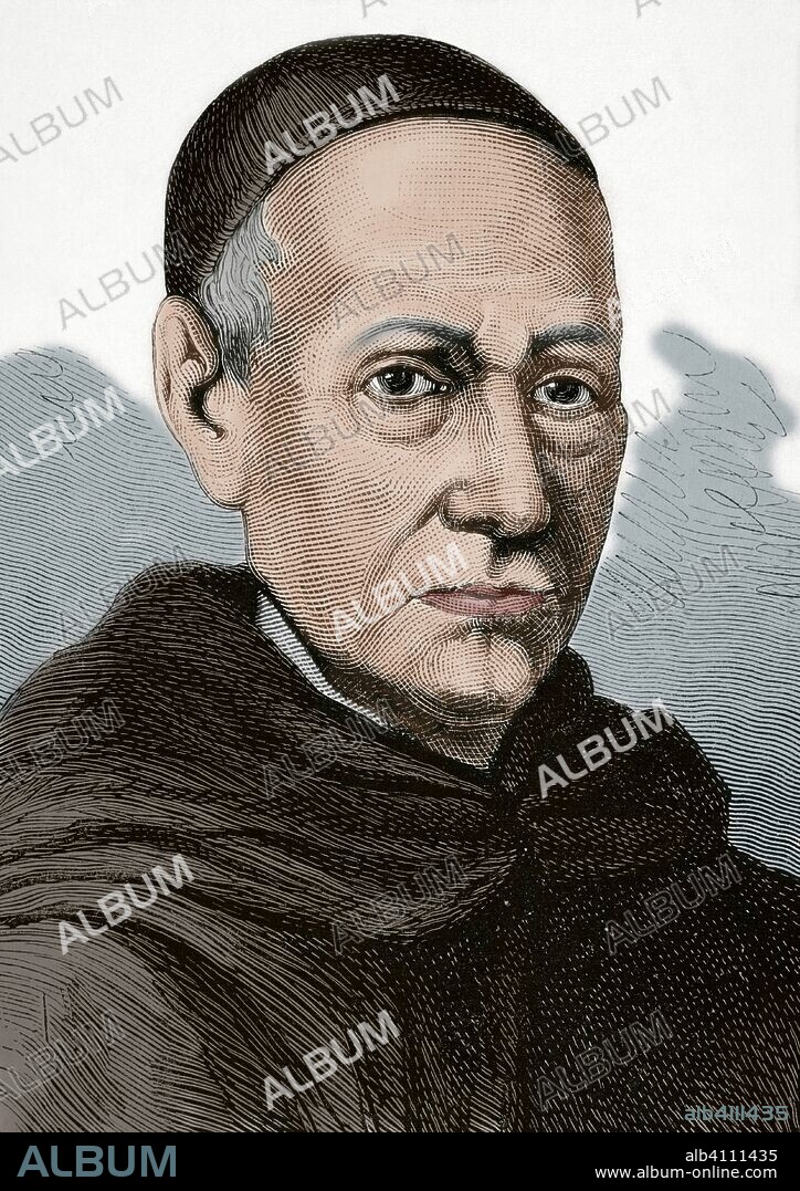 Benito Jerónimo Feijoo (1676-1764). Religioso benedictino, ensayista y esritor español. Figura de la Ilustración española. Retrato. Grabado. Coloreado. La Ilustración Española y Americana. 8 de octubre de 1876.