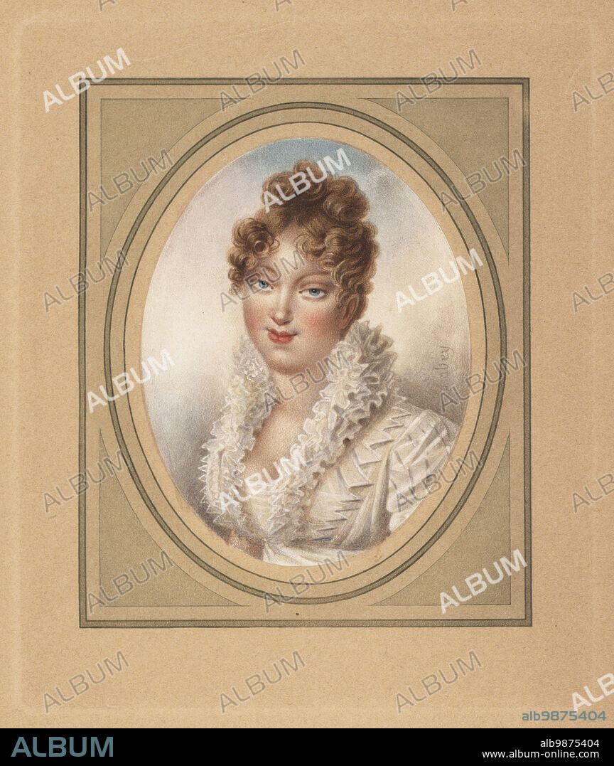 Marie-Louise, Empress and Queen, 1791-1847. Austrian archduchess who reigned as Duchess of Parma from 1814 until her death. She was Emperor Napoleon Bonaparte's second wife, Empress of the French and Queen of Italy. Miniature by Jean-Baptiste Isabey given by the queen to Madame Hurault de Sorbee. Mezzotint by Michel Manzi and Maurice Joyant from Frederic Massons Napoleon et les Femmes, Napoleon and the Fair Sex, Goupil, Paris, 1906.