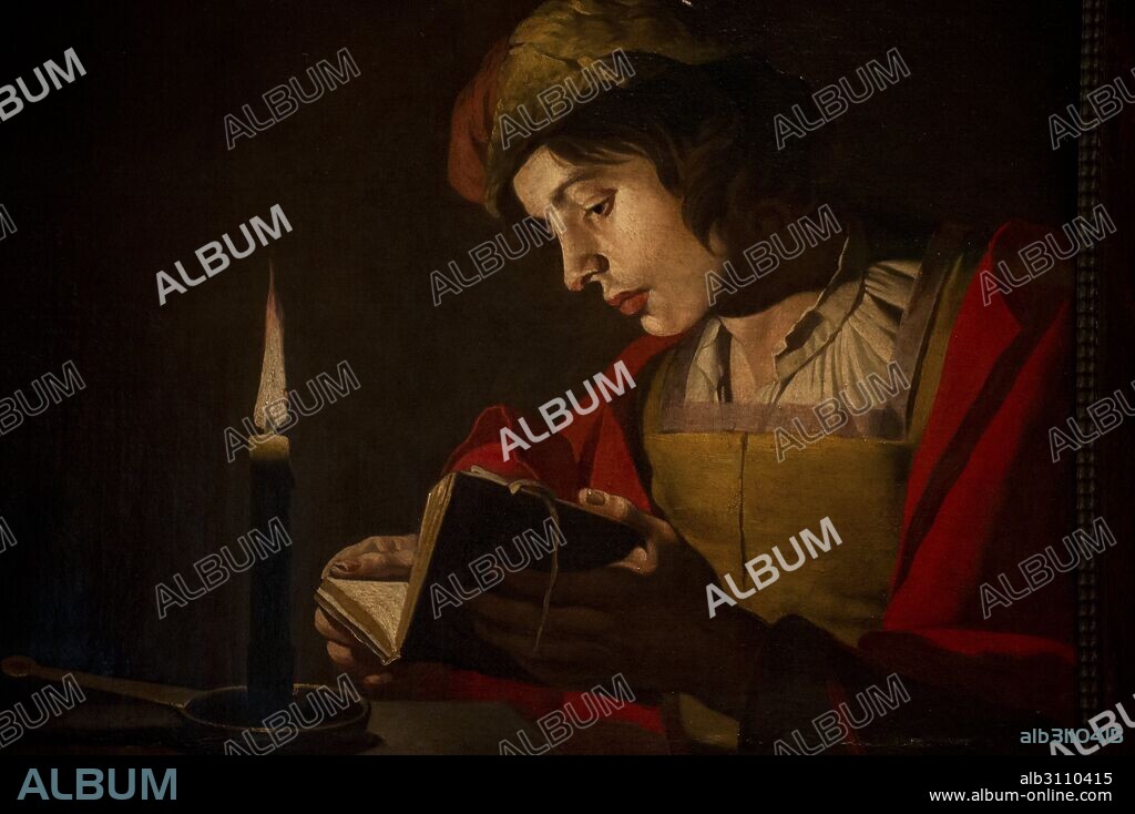 Matthias Stom (1600-1650). Pintor tenebrista holandés. Hombre joven leyendo a la luz de una vela, hacia 1630. Museo Nacional (National Museum). Estocolmo. Suecia.