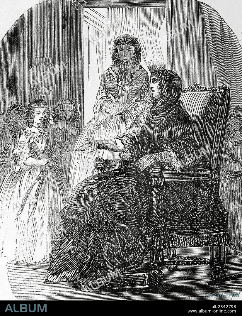 Franc_oise d'Aubigne, Marquise de Maintenon (1635 Ð1719). Second wife of King Louis XIV of France. She was known during her first marriage as Madame Scarron. Madame de Maintenon on San Cir. Engraving, 19th century.