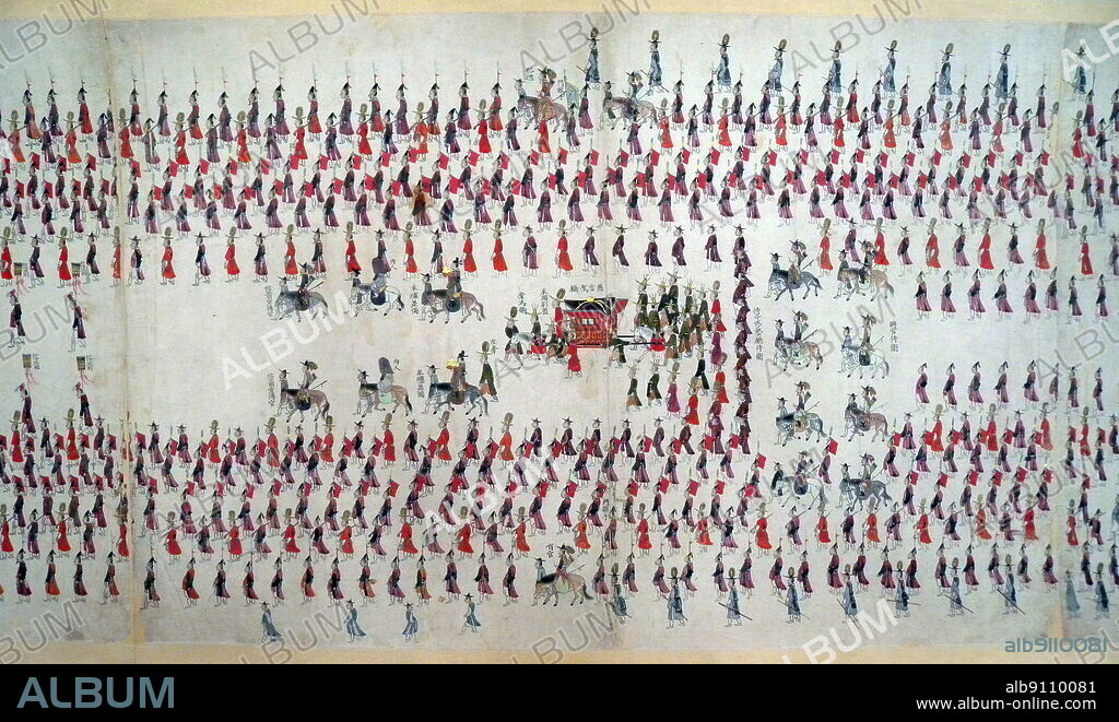 Hwaseong Neunghaeng Banchado is a historical illustration to describe the march of Jeongjo of Joseon, the 22th king of Joseon dynasty, when he went to the tomb of his father in Hwaseong Fortress at 1795.