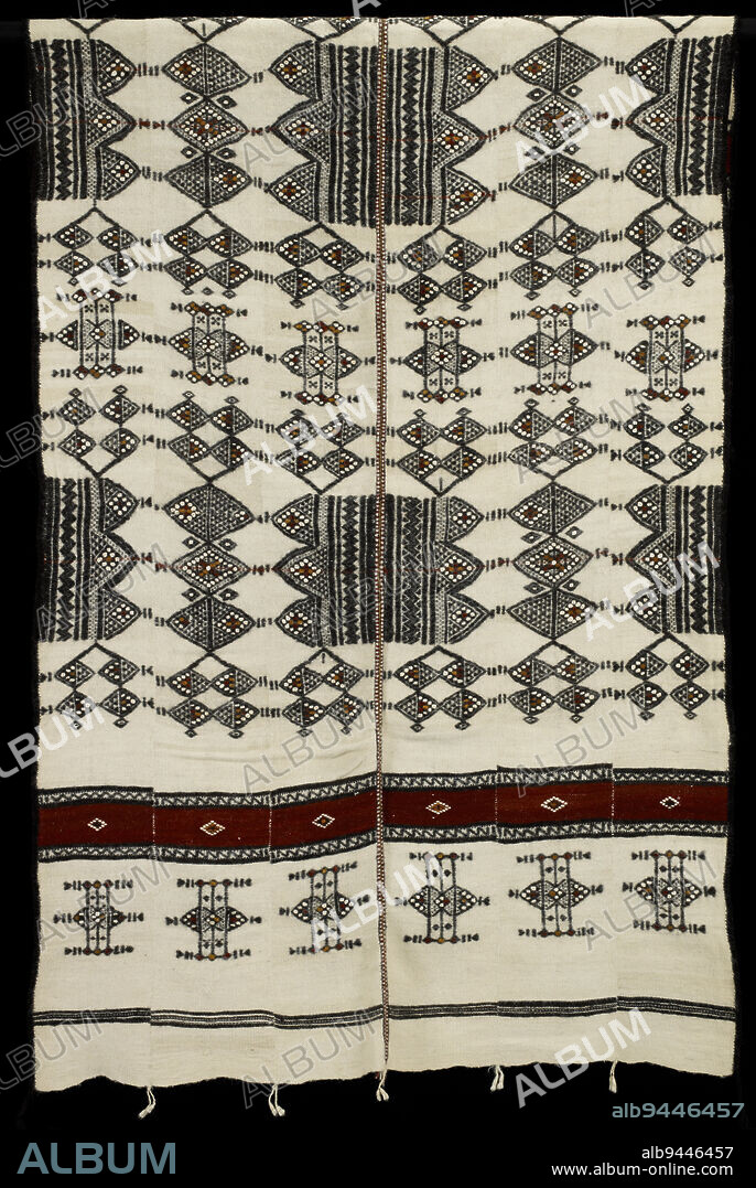 Man's blanket (Landaka khasa), 20th century, 105 x 53 in. (266.7 x 134.62 cm), Wool; supplementary weft patterning, Mali, 20th century, The Landaka khasa is one of the five blankets that make up a Fulani bride's trousseau. Unlike the arkila kerka which is suspended, tent-like over the bed, the khasa functions as a man's blanket, providing warmth and protection from mosquitoes during the winter months, from November through February.