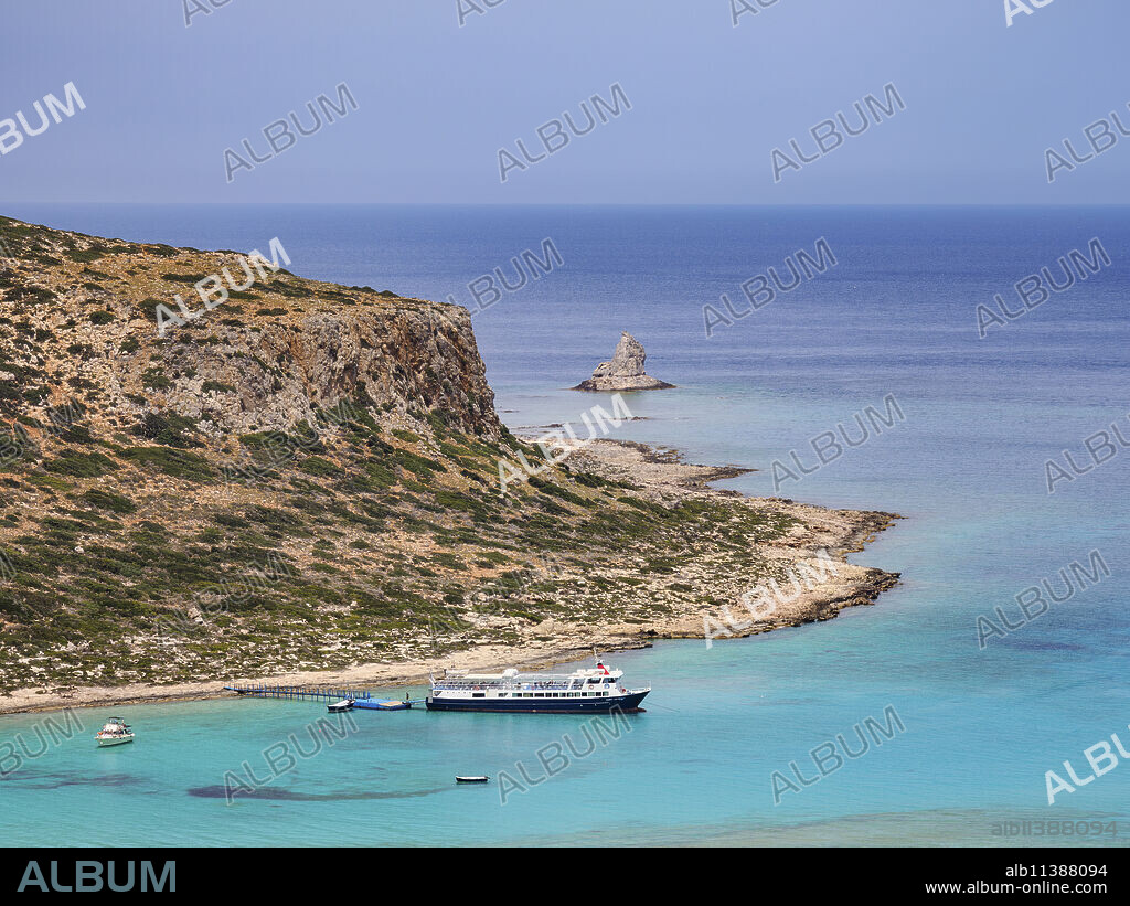 Cape Tigani, elevated view, Balos Lagoon, Gramvousa Peninsula, Chania Region, Crete, Greece.