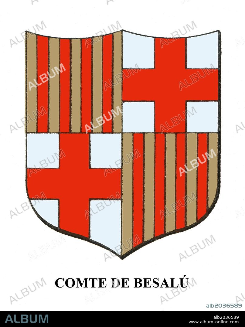 Heraldica. Historia de Catalunya, de Antoni Aulestia i Pijoan (1849-1908), y Ernest Moliné i Brasés (1868-1940). Año 1921. Escudo del Comte de Besalú.