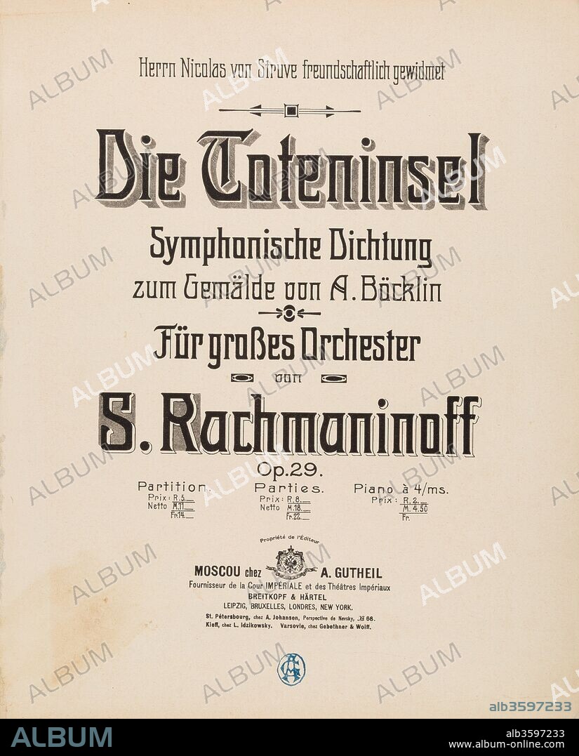 ANONIMO. Cover of the score of the symphonic poem Isle of the Dead, Op. 29 by Sergei Rakhmaninov.