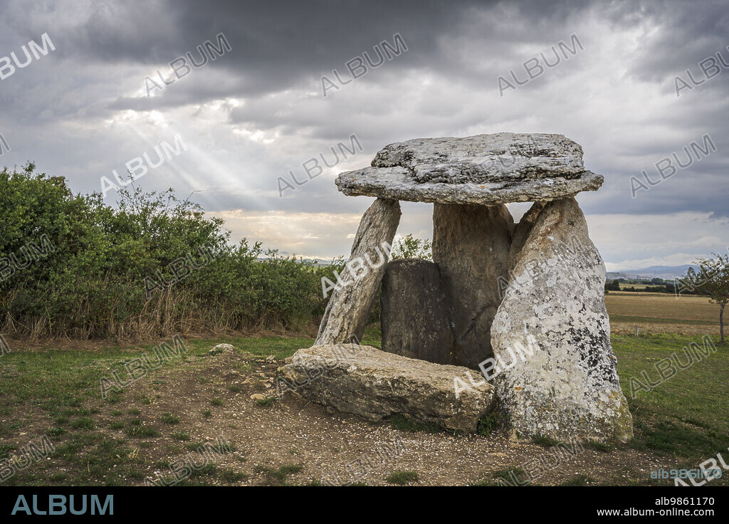 Dolmen of Sorginetxe funerary monument from the year 2500 BC, Salvatierra/Agurain, Alava, Basque Country, Spain.