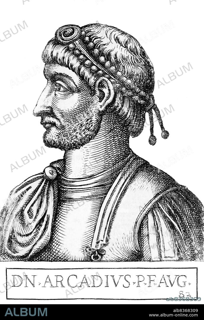 Arcadius (377-408) was the eldest son of Emperor Theodosius I, born in Hispania. He was declared co-ruler of the East in 383. When his father died in 395, Arcadius became emperor of the East, co-ruling the Roman Empire with his brother Honorius in the West.