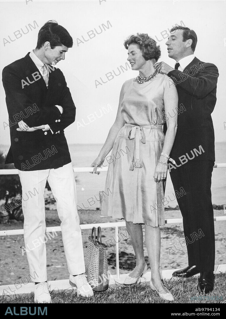 Anthony perkins, ingrid bergman, yves montand, cannes, 1961.