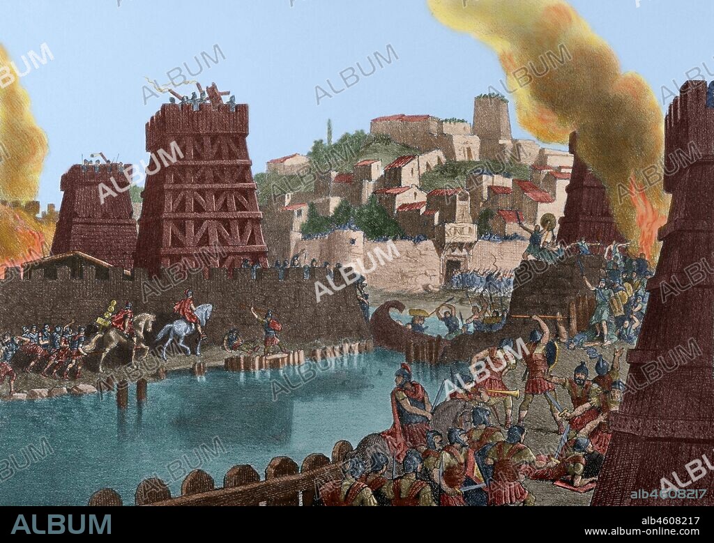 Numantine War. Siege of Numantia, 133 BC. Engraving. Museo Militar, 1883. Spain. Later colouration.