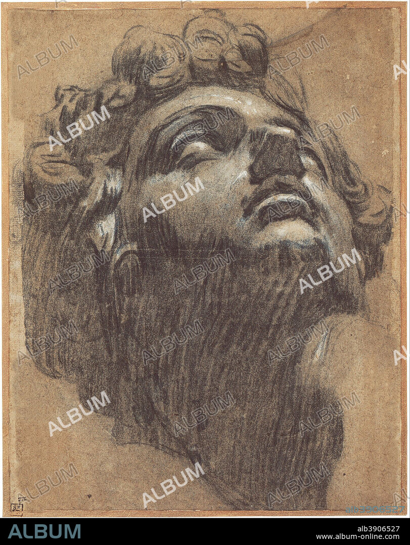 TINTORETTO. Head of Giuliano de' Medici. Date/Period: 1540s. Drawing. Black & white chalks on brown paper. Height: 35.30 mm (1.38 in); Width: 27.70 mm (1.09 in).