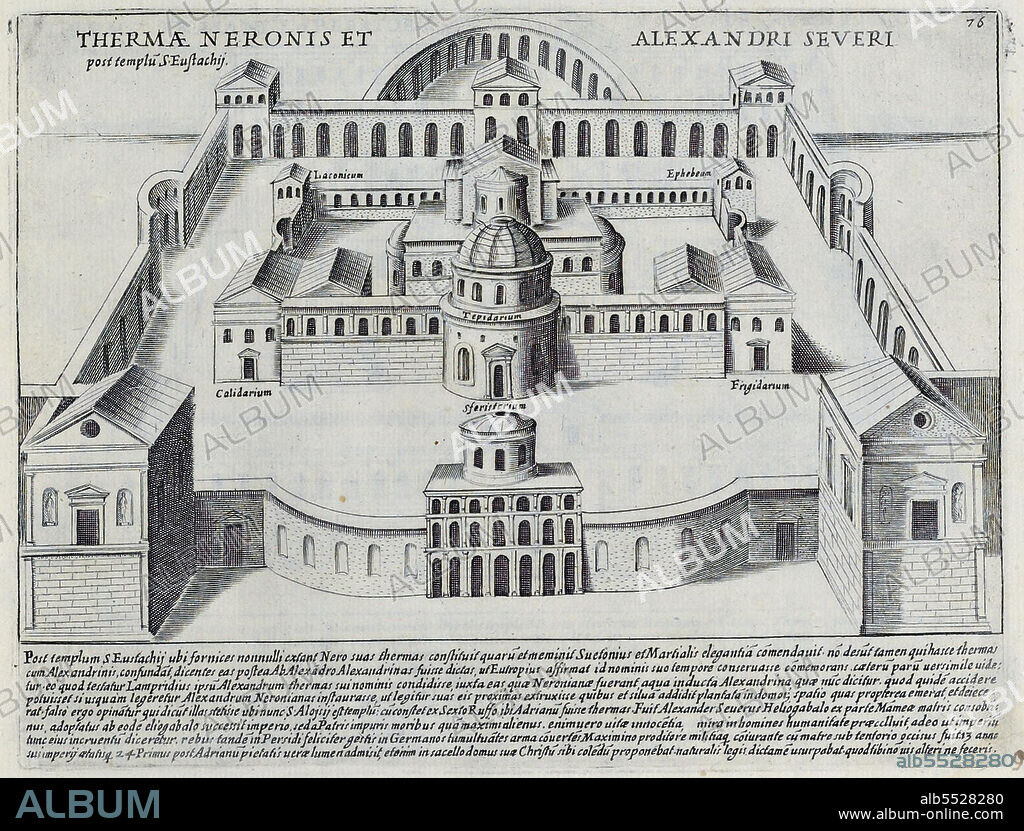 Thermae Neronis Et Alexandri Severi, die Thermen des Nero und Severus Alexander, spater die Kirche des Heiligen Eustachius. Die Nerobader wurden von Nero 64 n. Chr. in der Nahe des Pantheons errichtet, historisches Rom, Italien, Splendore Dell' Antica Roma: The Splendors of Rome, Circa 1625 .