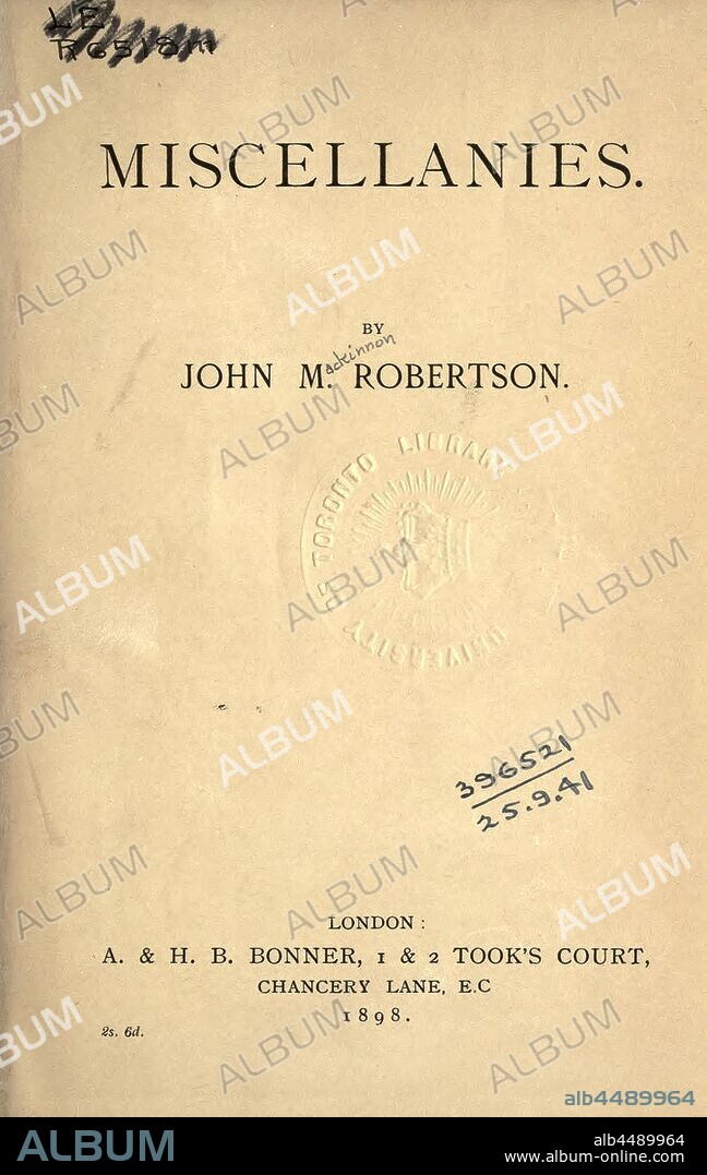 Miscellanies : Robertson, J. M. (John Mackinnon), 1856-1933.