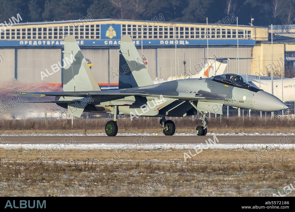Sukhoi Su-35S jet fighter of the Egyptian Air Force taking off, Zhukovsky, Russia.