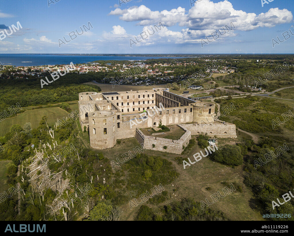 Aerial of Borgholm castle, Borgholm, Oland, Sweden, Scandinavia, Europe.
