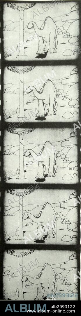 Gertie the Dinosaur, 1909. One of the first animated films, drawn by Winsor McCay, famous cartoonist of the Period.