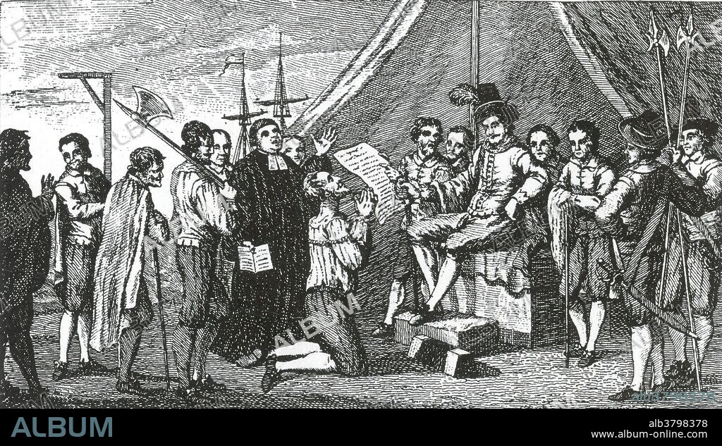 Thomas Doughty (1545 - July 2, 1578) was an English nobleman, soldier, scholar and personal secretary of Christopher Hatton. His association with Francis Drake, on a 1577 voyage to interfere with Spanish treasure fleets, ended in a shipboard trial for treason and witchcraft and Doughty's execution. His execution established the idea that a ship's captain was its absolute ruler, regardless of the rank or social class of its passengers. Francis Drake, Vice Admiral (1540-1596) was an English sea captain, privateer, navigator, slaver, explorer and politician of the Elizabethan era. He was second-in-command of the English fleet against the Spanish Armada in 1588. He carried out the second circumnavigation of the world, from 1577 to 1580. He died of dysentery in 1596 after unsuccessfully attacking San Juan, Puerto Rico. His exploits were legendary, making him a hero to the English but a pirate to the Spaniards to whom he was known as El Draque. King Philip II was claimed to have offered a reward of 20,000 ducats, about $6.5 million by modern standards, for his life. Elizabeth I of England awarded Drake a knighthood in 1581.