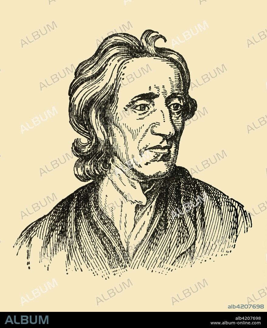 'John Locke', (1933). Portrait of English physician and philosopher John Locke (1632-1704), regarded as one of the most influential of Enlightenment thinkers, commonly known as the 'Father of Liberalism. From "Gestalten Der Weltgeschichte", a book of cigarette-card portrait miniatures of figures in world history from the last four hundred years. [Germany, 1933].