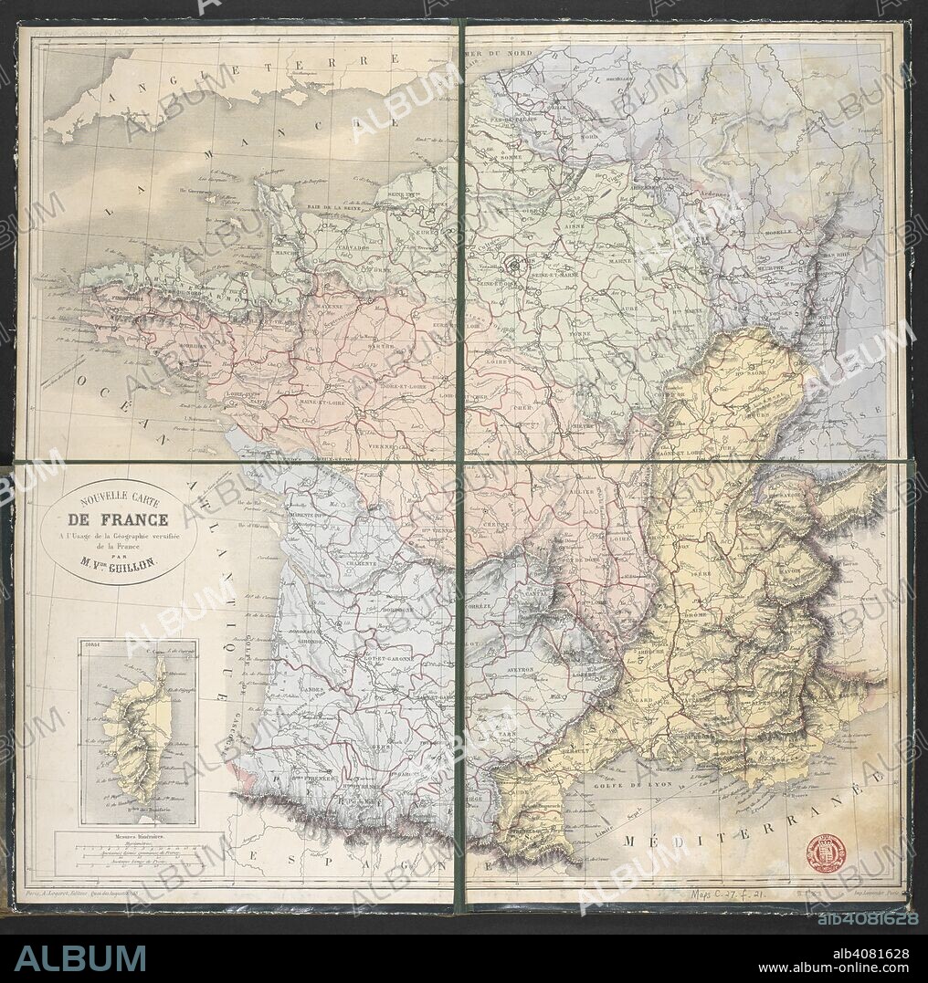 VICTOR GUILLON. A map of France. Nouvelle carte de France, a l'usage de la geographie versifieÌe de la France / par M. V[ict]or Guillon ; Imp[rimeÌe] Lemercier, Paris. Paris : A. Logerot, eÌditeur, Quai des Augustins 55, [1862?]. Source: Maps.c.27.f.21. Language: French.