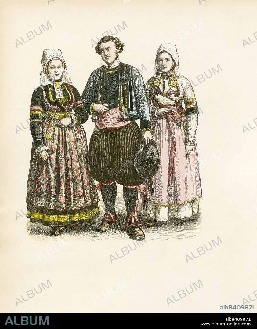 French Folk Dress, Brittany, late 19th Century, Illustration, The History of Costume, Braun & Schneider, Munich, Germany, 1861-1880.