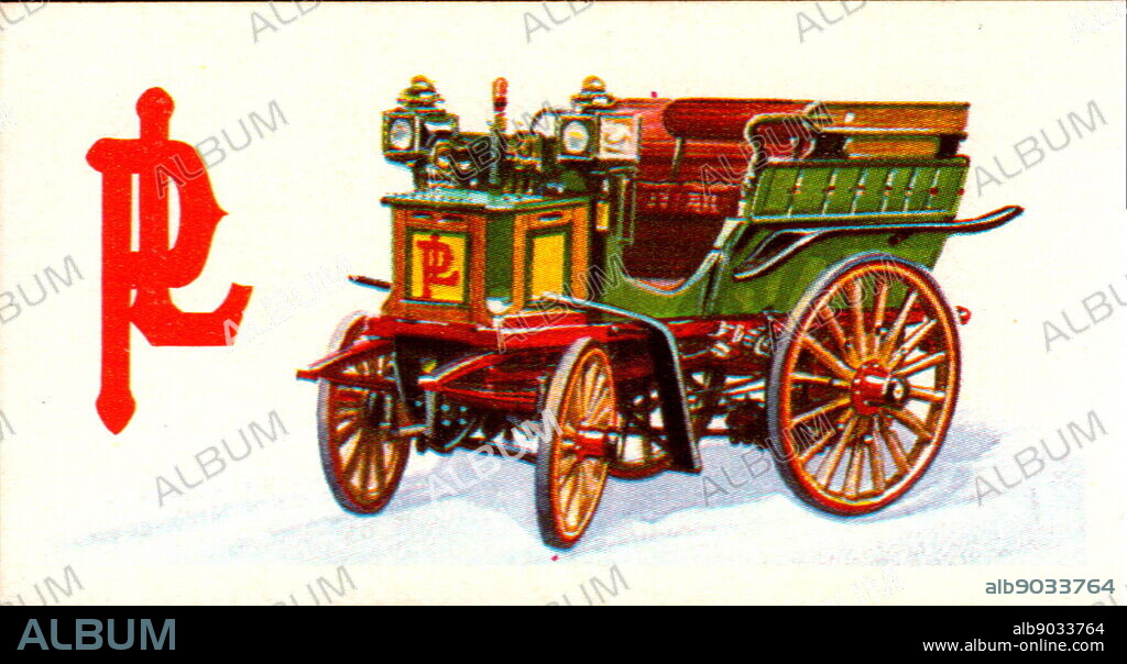 1895. PANHARD ET LEVASSOR 4 H P., 1.3 LITRIS. In 1887 the wood-working machinery firm of Panhard et Levassor started making Gottlieb Daimler's engines under licence in France. In 1895 Emile Levassor drove a car single-handed for 48 hours to win the 732 mile Paris-Bordeaux-Paris race at an average of 15 m.p.h. The car had solid rubber tyres and tiller steering.. Brooke Bond Tea collector card.