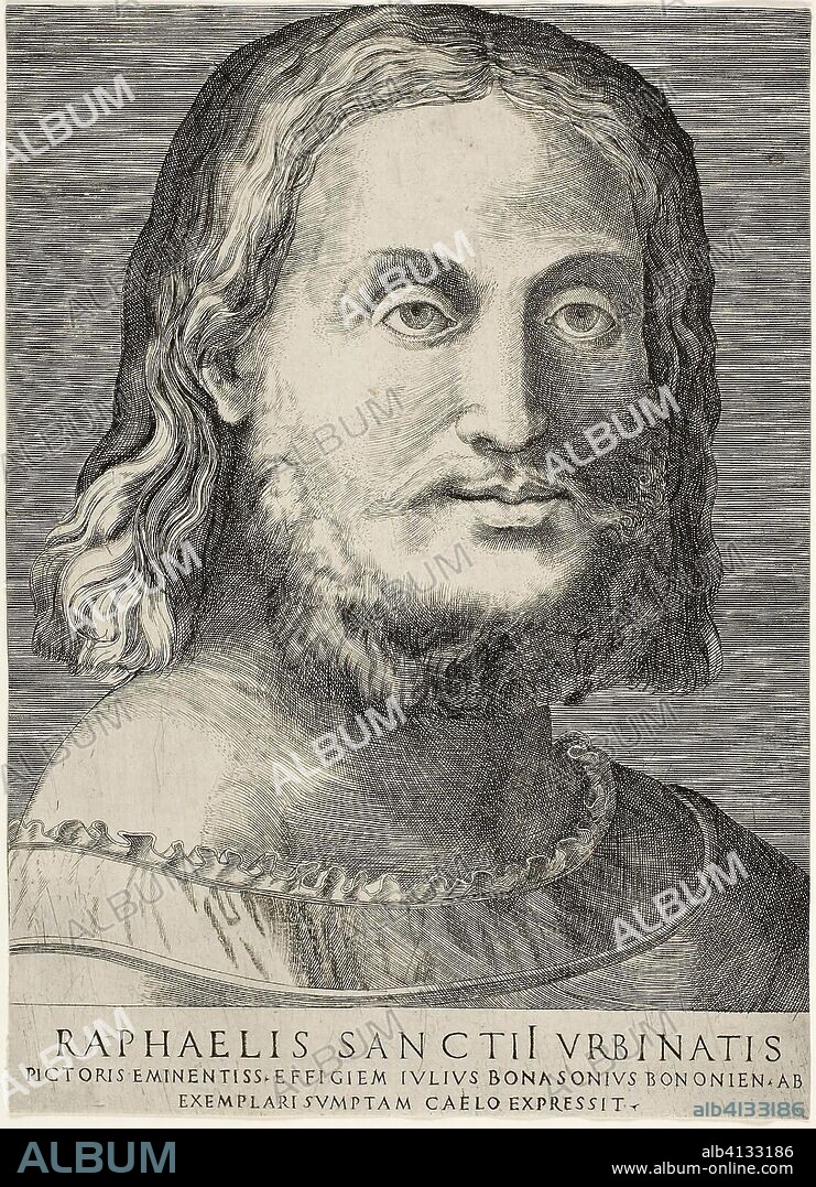 Portrait of Raphael. Giulio di Antonio Bonasone; Italian, active 1531-1574. Date: 1513-1523. Dimensions: 257 x 186 mm. Engraving printed in black on paper. Origin: Italy.
