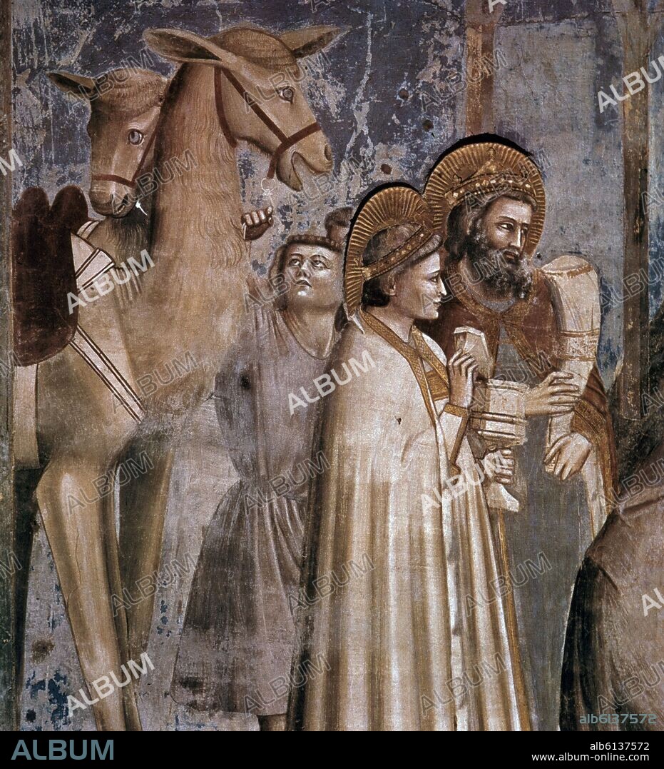 GIOTTO DE BONDONE (1266-1337). ADORACION DE LOS REYES MAGOS - DETALLE - 1302-1305 - FRESCO - TRECENTO ITALIANO - ESCUELA FLORENTINA.