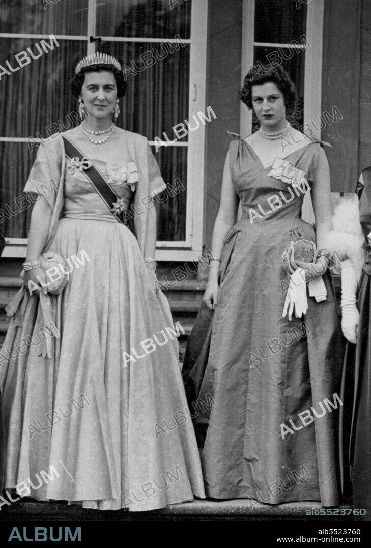 Every Inch a Princess -- A charming close-up of H.R.H. The Duchess of Kent and her 17-years-old daughter Princess Alexandra, who has suddenly emerged as a truly Royal Princess from a shy schoolgirl, seen when they attended a Dinner at Government House, Belfast on Saturday May 29th. during their visit to Northern Ireland.H.R.H. Princess Alexandra has been accompanying her mother H.R.H. The Duchess of Kent on a four-day visit to Northern Ireland, which began on Friday, May 28th, when they flew to Belfast in an aircraft of the Queen's Flight. During this visit, the newly acquired Royal poise and confidence of the 17-years-old Princess, so like her elegant mother, was very evident, proof than she is now ready to take her place beside other members of the  Royal Family, in their arduous public duties. June 01, 1954. (Photo by Fox Photos).