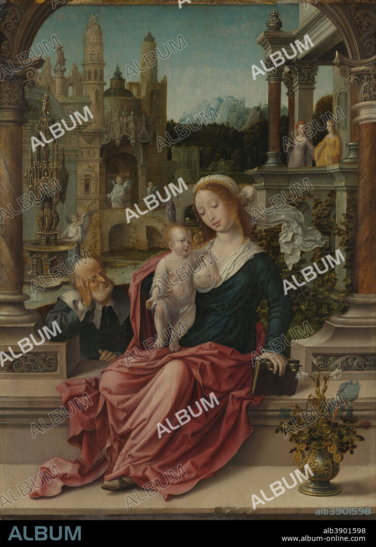 JAN GOSSAERT (CALLED MABUSE). The Holy Family. Date/Period: Ca. 1507 - 1508. Painting. Oil on panel. Height: 460 mm (18.11 in); Width: 337 mm (13.26 in).