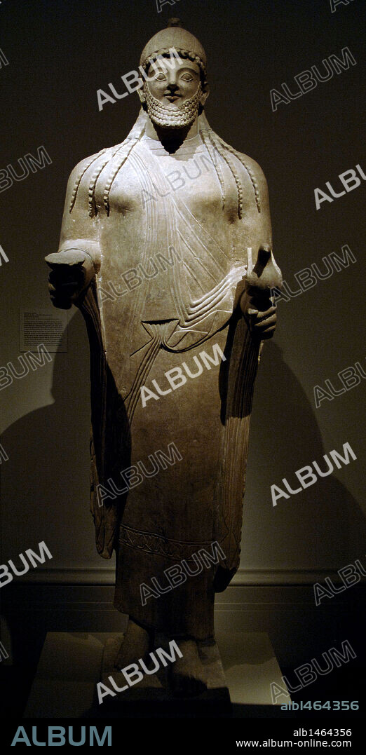 Phoenician art. Cyprus. Statue of a priest. Late sixth century BC.  Archaic Period. Limestone. It comes from Golgoi (Cyprus). Metropolitan Museum of Art. New York. United States.