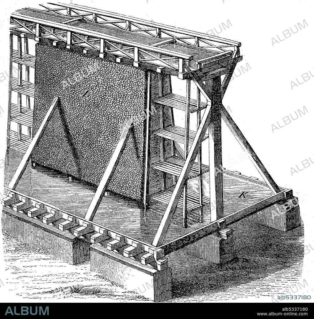 graduation tower, thorn house, a structure used in the production of salt which removes water from a saline solution by evaporation in 1870  /  Gradierhaus, Gradierwerk, Leckwerk, ist eine Anlage zur Salzgewinnung, im Jahre 1870, Historisch, historical, digital improved reproduction of an original from the 19th century / digitale Reproduktion einer Originalvorlage aus dem 19. Jahrhundert,.
