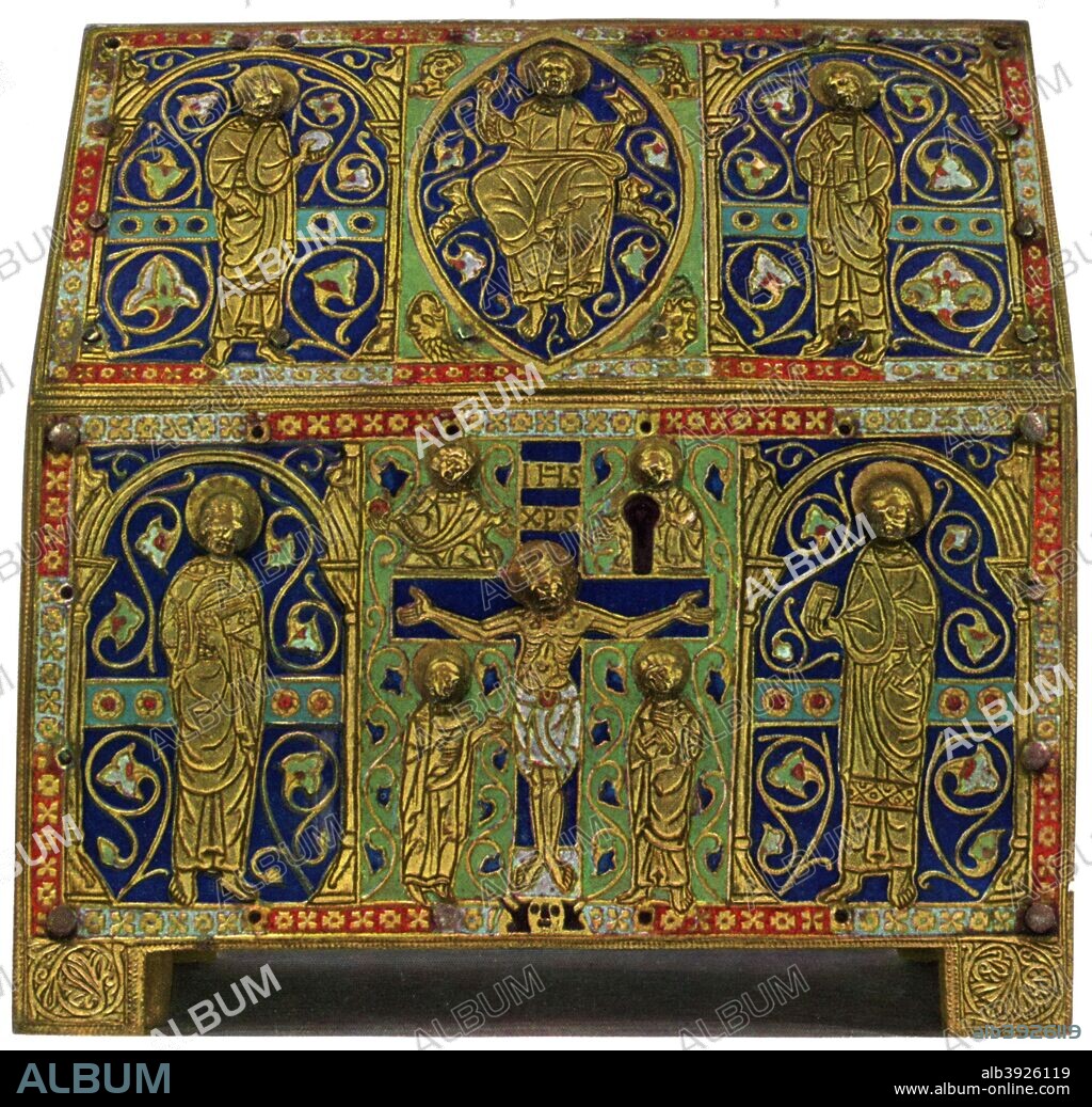 Reliquary, champlevé enamel on copper, 13th century, (1931). Found in the collection of the Musée du Louvre, Paris. A print from the L'Illustration, 1931.