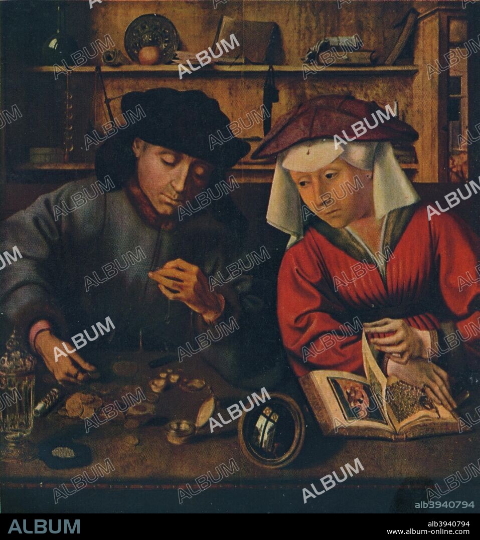 'The Moneylender and his Wife', 1514. Painting housed in the Louvre, Paris. From A History of Painting, Volume IV by Haldane MacFall. [T. C. and E. C. Jack, London & Edinburgh, 1911].