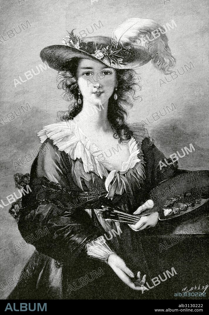 Marie-Louise-Élisabeth Vigée-Lebrun (1755-1842). Pintora francesa. La más conocida del siglo XVIII. Estilo rococó. Se especializó en retrato pictórico. Autorretrato de Vigée-Lebrun. Grabado por Ch. Baude. La Ilustración Artística, 1896.