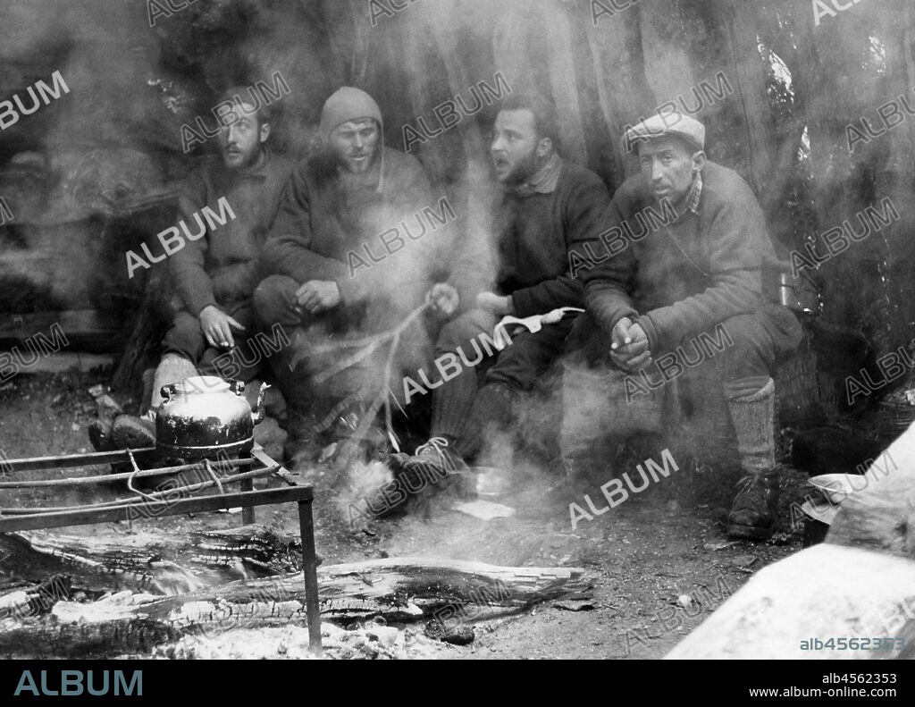 Tullio monzino. pierino pession. guido monzino and jean bich explorers. camp of paine 1957-58.